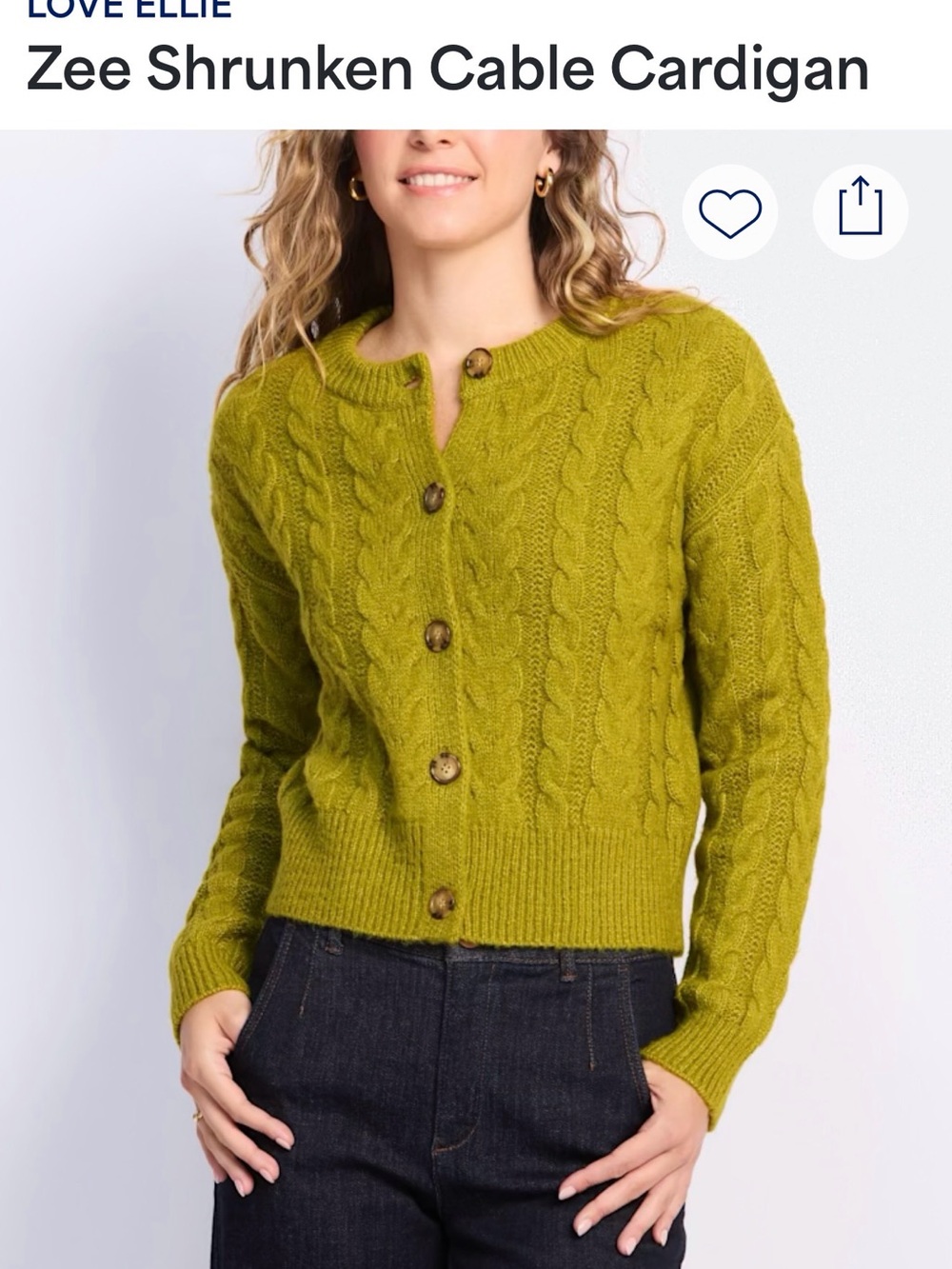 Worn once!! Love Ellie Olive Cable-Knit Cropped Cardigan